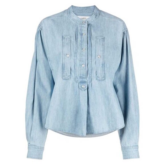 Isabel Marant Etoile Madoc Stand-collar Denim Shirt In Blue (L) - Picture 1 of 8